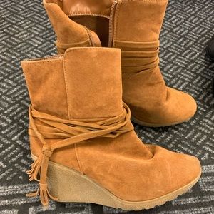 Brown Women Wedge Boots